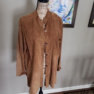 Unlined suede button down with side slit